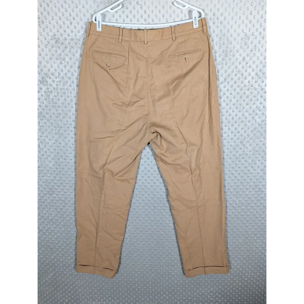 VTG Polo Ralph Lauren Pleated Herringbone Trouser Men 36x31* Beige Cotton Cuffed